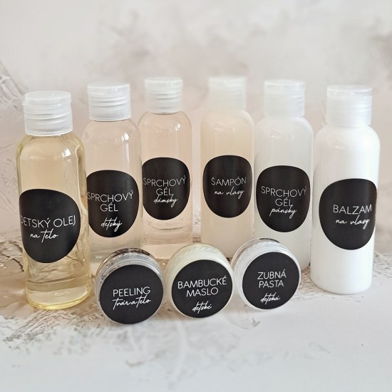 nálepky, okrúhle nálepky, nálepky na kozmetiku, hygge, nálepky do kúpeľne, organizovanie, nálepky na mydlo, šampón