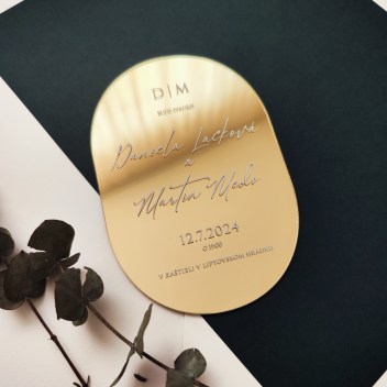 ideatree, oznámenie, svadba, svadobné oznámenie, luxusné oznámenie, zrkadlové oznámenie, zlaté oznámenie, transparentné, oznámenie s bielym textom, nové mesto nad váhom